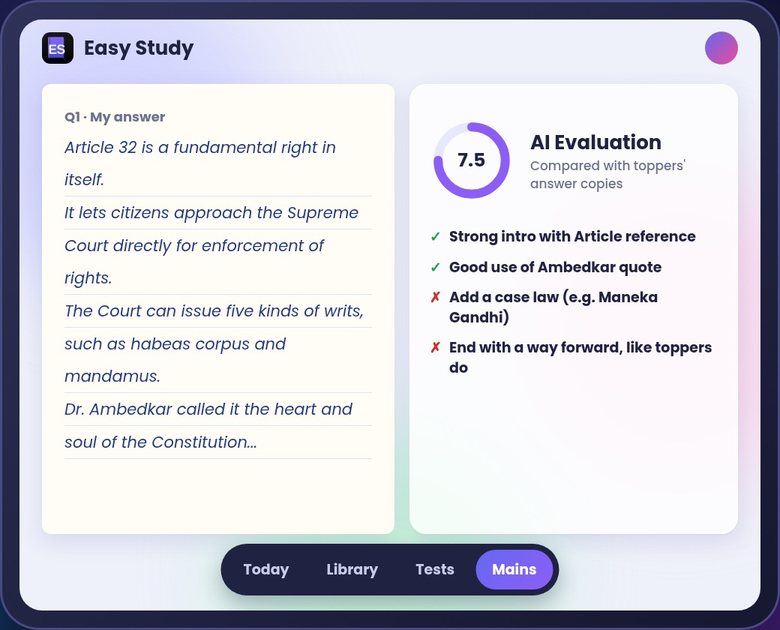 AI evaluation score and feedback