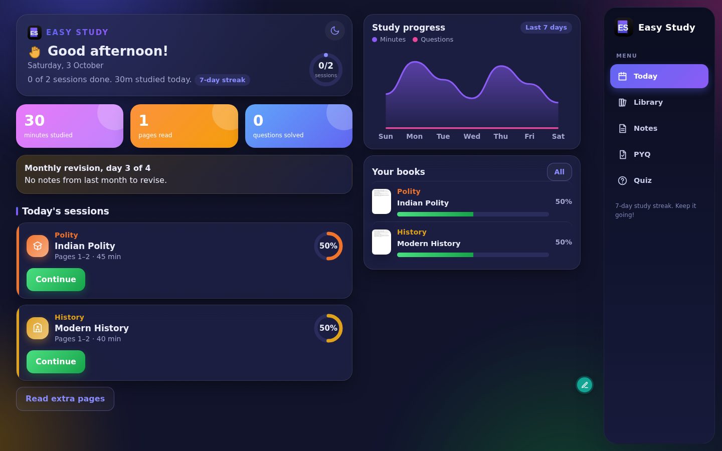 Easy Study in dark mode